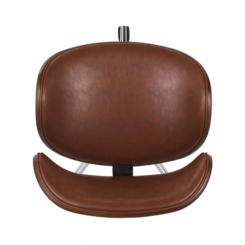 Vinsetto Mid-Century Modern Office Chair, Faux Leather Upholstery, Bentwood Design, Adjustable Height with Swivel, Rolling Casters, 23"x23"x29.25", Walnut
