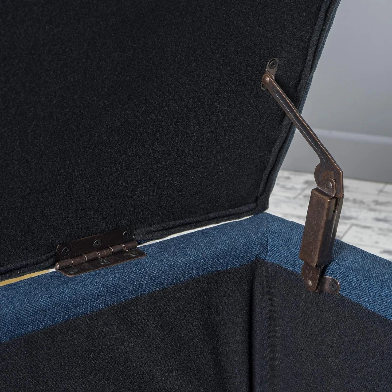 Storage Ottoman with Contemporary Design, Upholstered Seating, Versatile Storage Bench, 51" L x 17.5" W x 17" H, Navy Blue