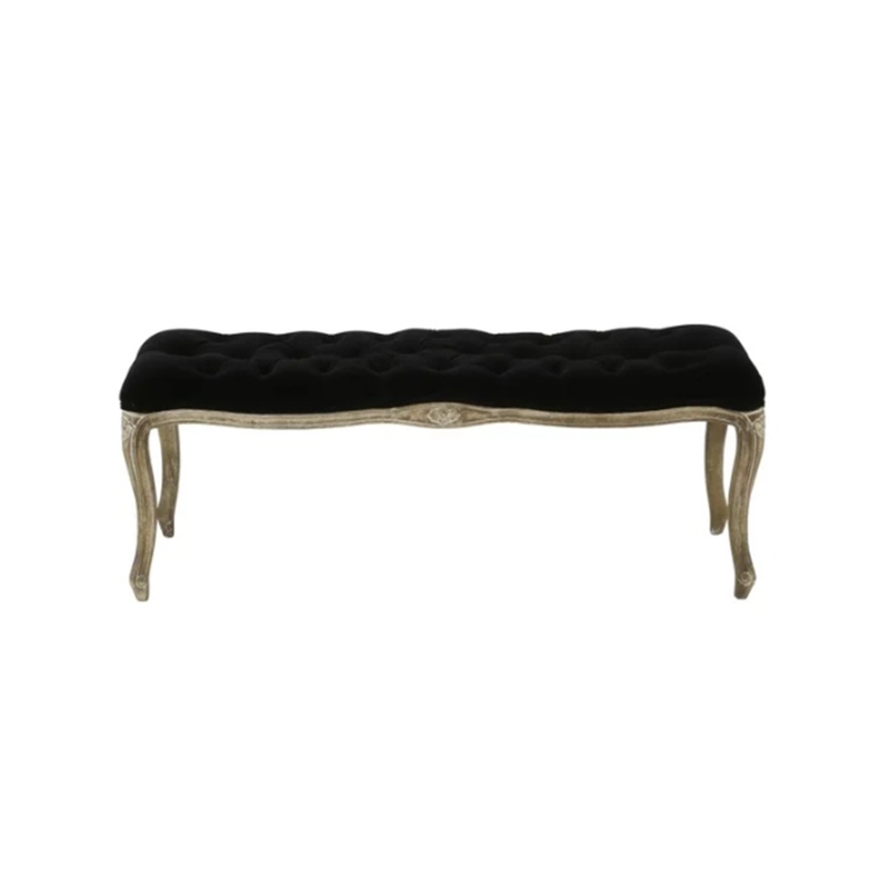 Stylish Bedroom Bench with Padded Seat Cushion, Upturned Wide U Shape, Light Assembly Required, 46.25" L x 17" W x 18" H, Black
