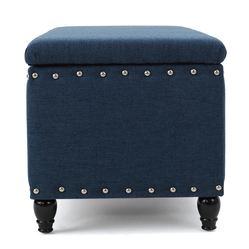 Fabric Storage Ottoman Bench with Solid Wood Construction, Versatile Seating and Storage, 42" L x 18.25" W x 18.25" H, Navy Blue