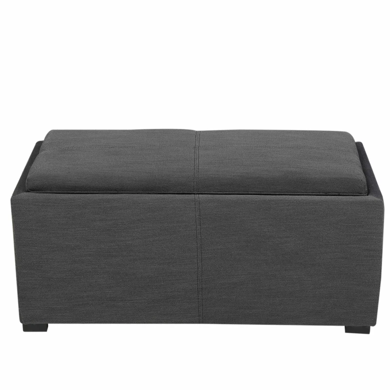 Storage Ottoman Bench with 2 Nested Ottoman Cubes, Wood Construction with Fabric Upholstery, Pre-Assembled, 34.25" L x 16.8" W x 16" H, Gray
