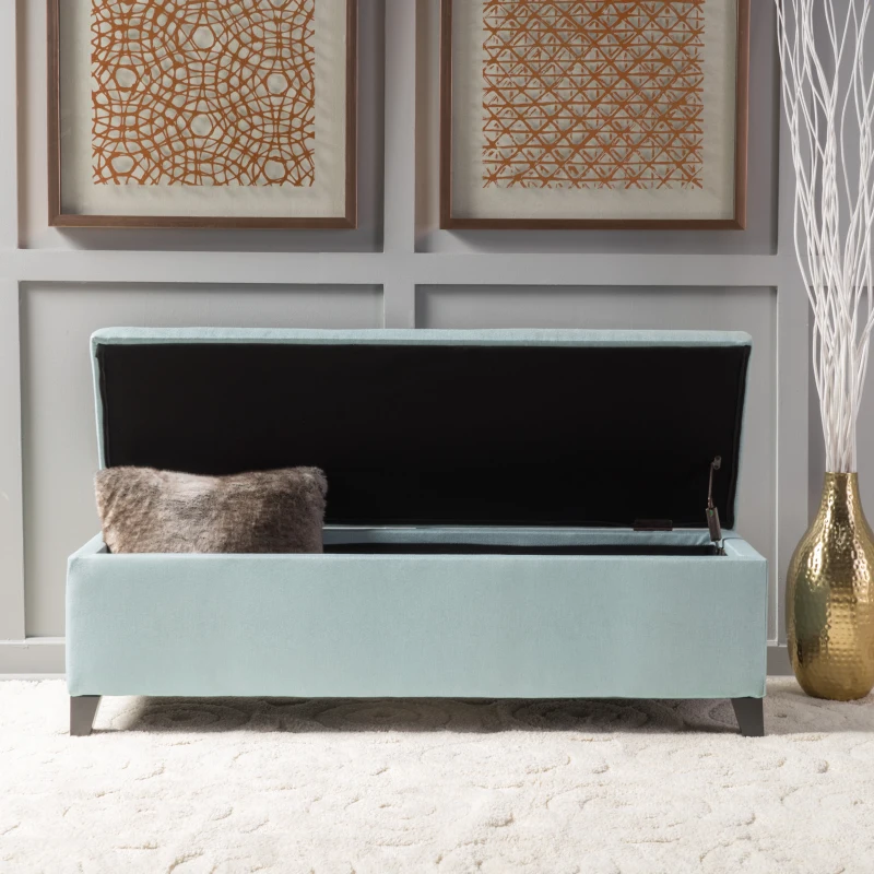 Storage Ottoman with Cushioned Top, Sturdy Frame, and Space-Saving Design, 51" L x 17.25" W x 16.5" H, Light Blue