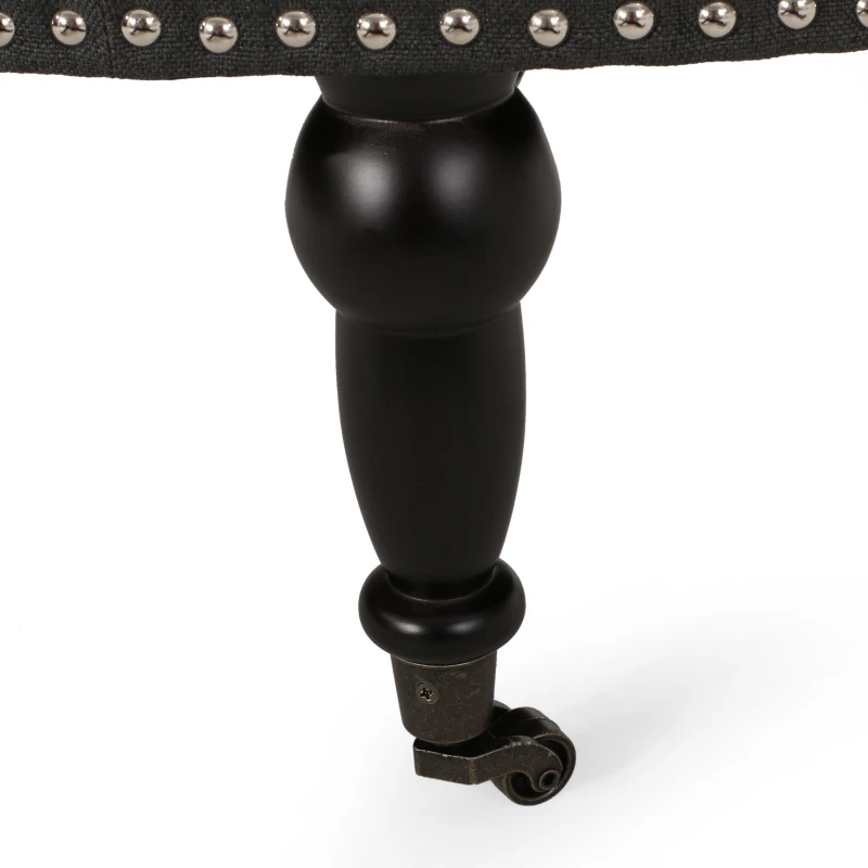 Ottoman with Casters and Birch Wood Legs, Contemporary Design, Button Tufted Diamond Stitch, Nailhead Accents, 35" x 35" x 17", Dark Gray