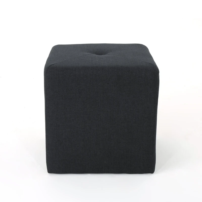 Modern Fabric Ottoman with Cushioned Top, Sturdy Frame, and Space-Saving Design, 16.5" L x 16.5" W x 17.25" H, Charcoal Gray