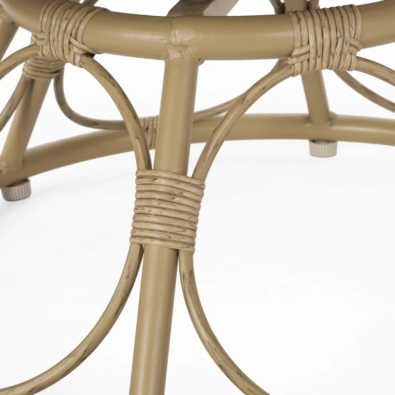 Outdoor Wicker Lounge Chair with Swivel Function, Faux Rattan Frame, Polyester Cushion, 35.25" L x 31.75" W x 29.75" H, Beige+Light Brown