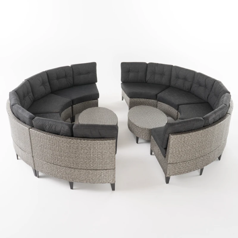 Single Sofa Set of 2, Polyethylene Rattan Wicker, Iron Frame, Water Resistant Cushions, Easy to Assemble, 40.5"x29.25"x27.5", Black+Gray