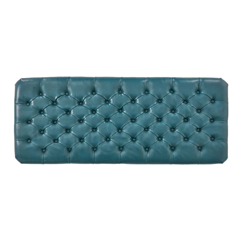 Storage Ottoman with Birch Legs, Faux Leather Tufted, 50" L x 20.5" W x 18.25" H, Spot Clean, Teal