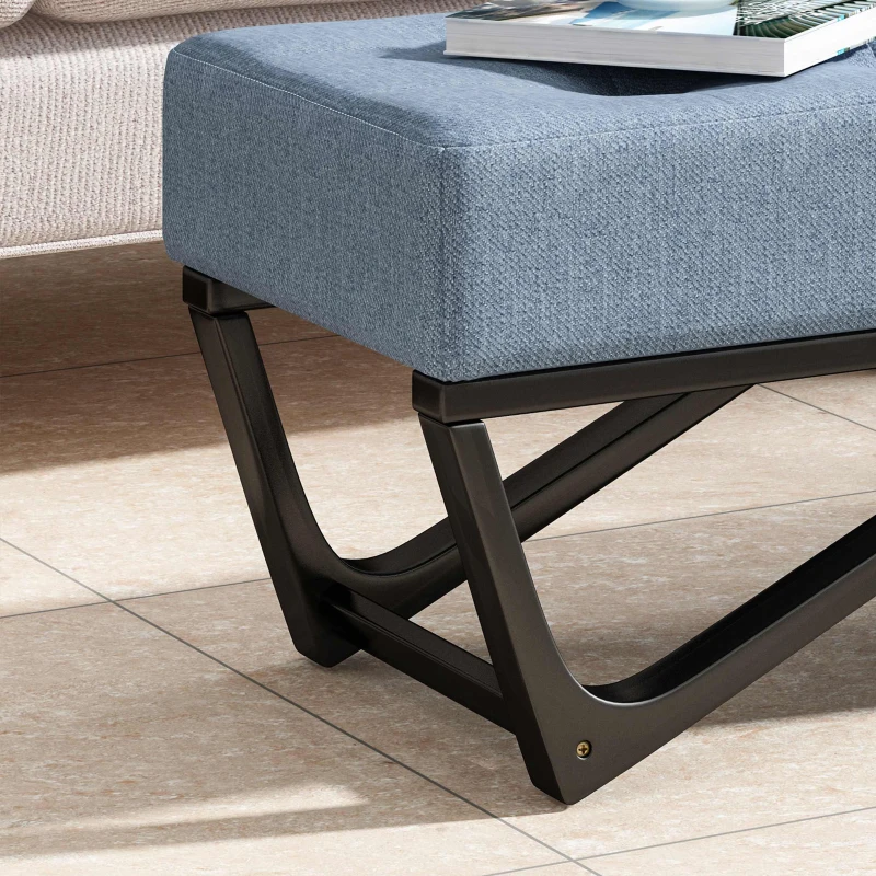 Ottoman with Cushioned Top, Sturdy Frame, and Space-Saving Design, 47.25" L x 17.5" W x 16.5" H, Light Blue