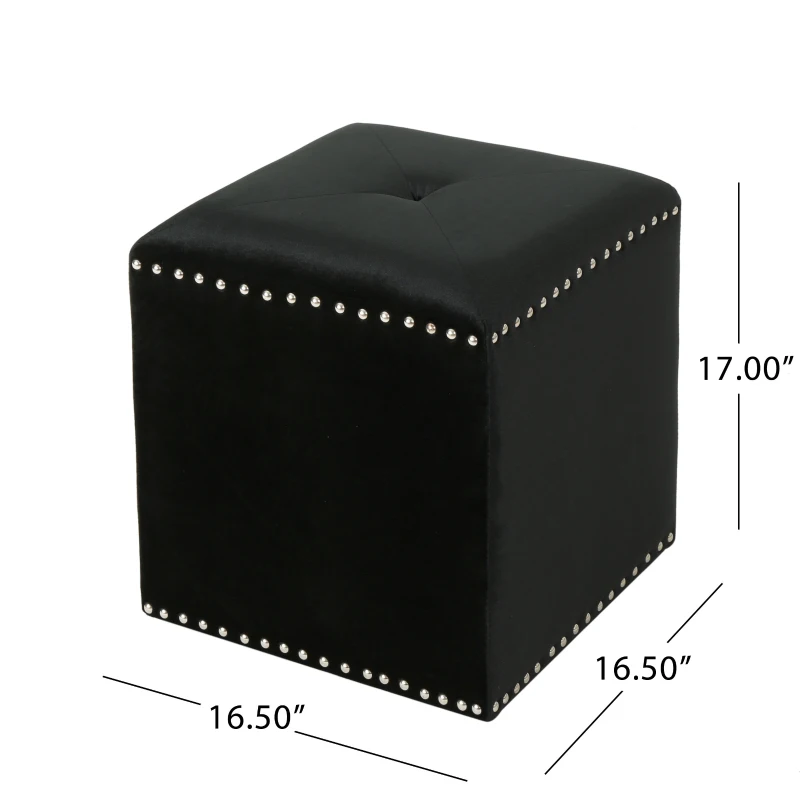 Stylish Ottoman with Cushioned Top, Sturdy Frame, and Space-Saving Design, 16.5" L x 16.5" W x 17" H, Black