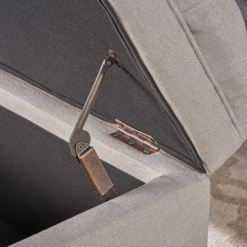 Storage Ottoman with Birch Legs, Hand-Tufted Fabric, 50" L x 20.5" W x 18.25" H, Spot Clean, Light Gray