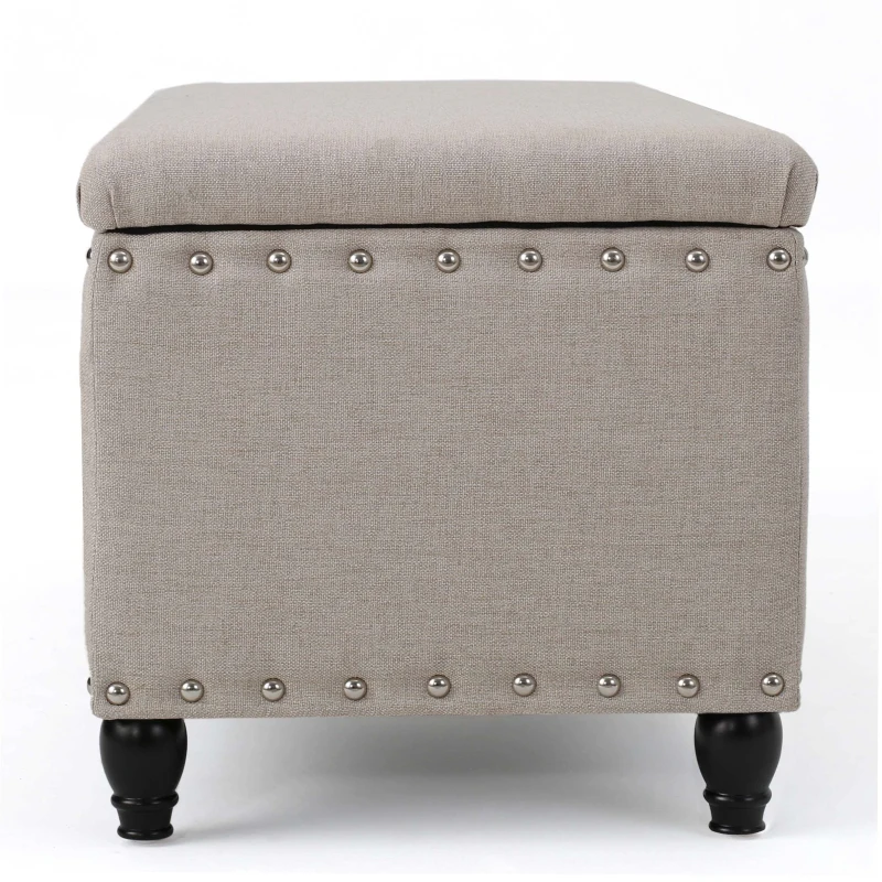 Fabric Storage Ottoman Bench with Solid Wood Construction, Versatile Seating and Storage, 42" L x 18.25" W x 18.25" H, Wheat