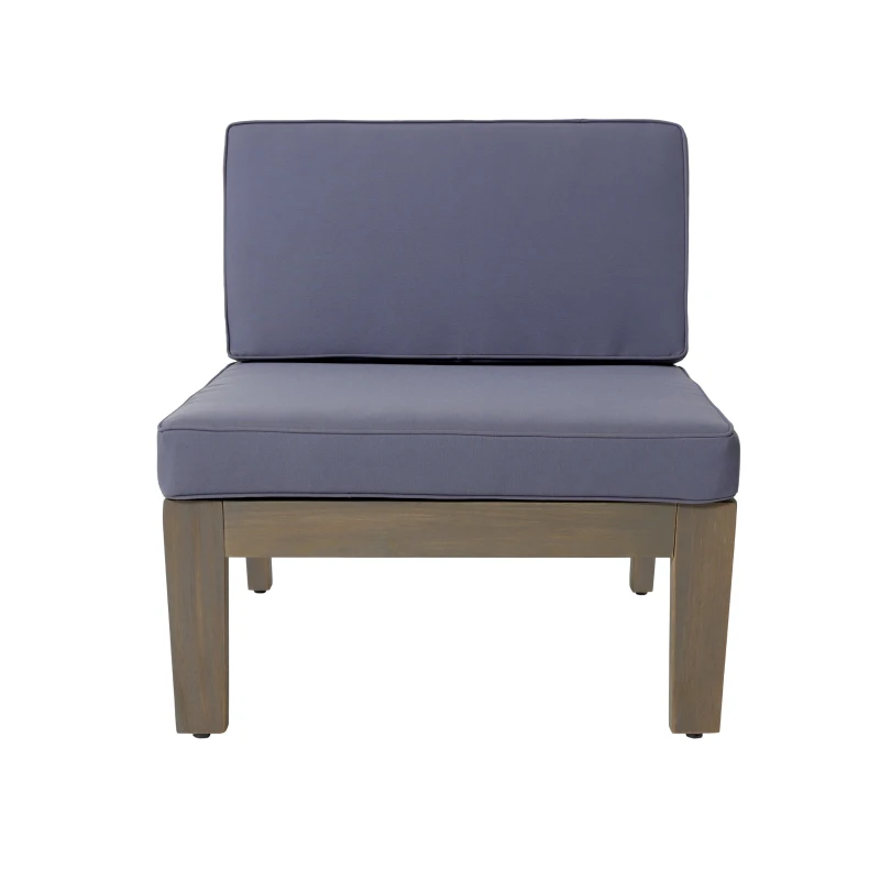 Transitional L-Shaped Patio Furniture Set, Acacia Wood Frame with Water-Resistant Cushions and Slat Panel Design, 27" L x 29.5" W x 26.25" H, Gray