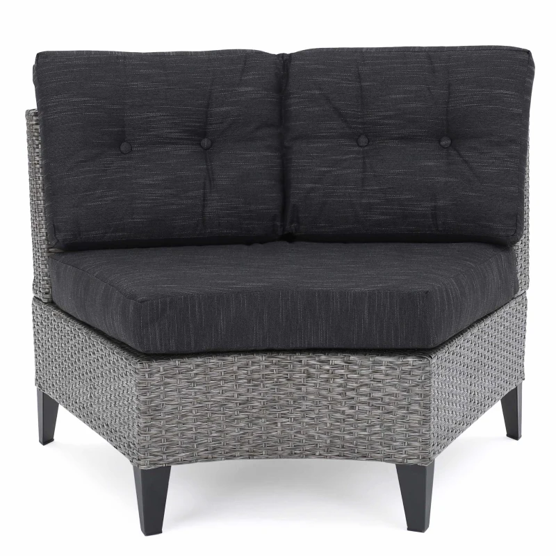 Single Sofa Set of 2, Polyethylene Rattan Wicker, Iron Frame, Water Resistant Cushions, Easy to Assemble, 40.5"x29.25"x27.5", Black+Gray