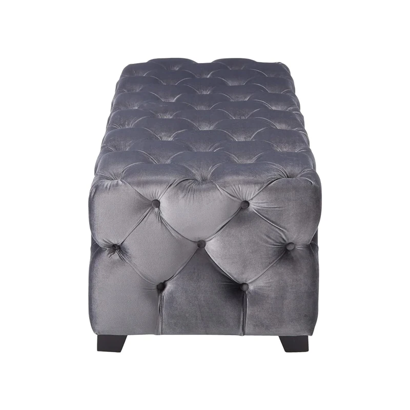 Contemporary Glam Rectangle Padded Ottoman with Cushioned Top, Sturdy Frame, and Space-Saving Design, 50.75" L x 18.75" W x 15.75" H, Grey