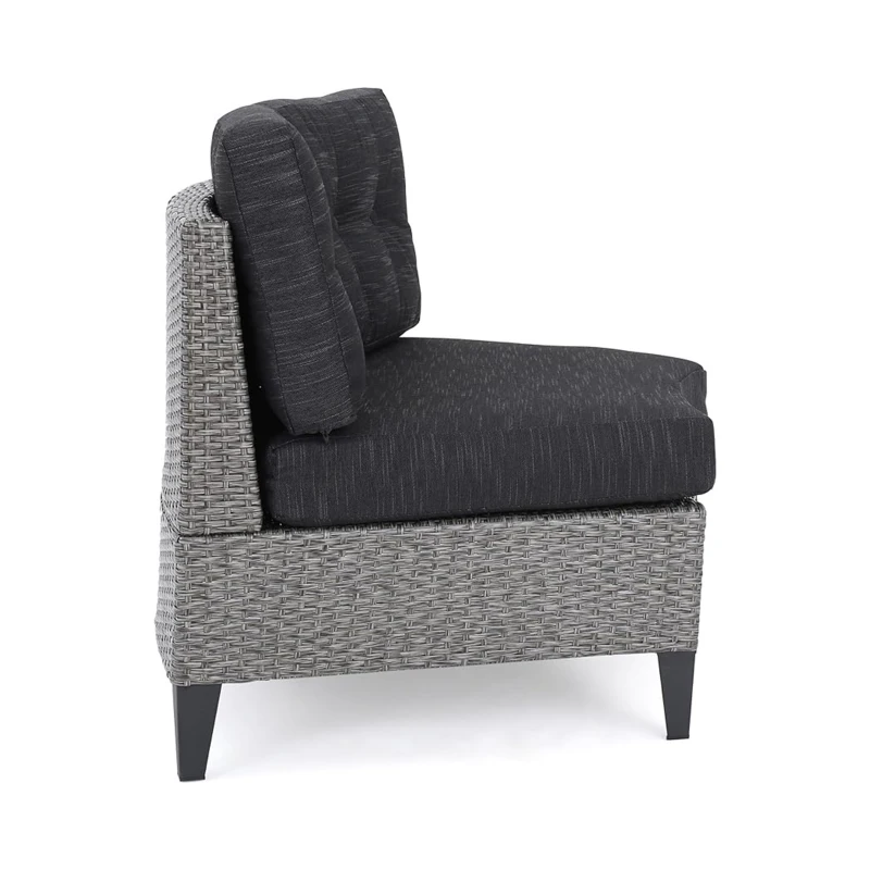 Outdoor 4 Seater Sofa, Modular Half-Circle Design, Polyethylene Rattan, Water-Resistant Cushions, Assembly Required, 105.5" x 35" x 28", Black+Gray