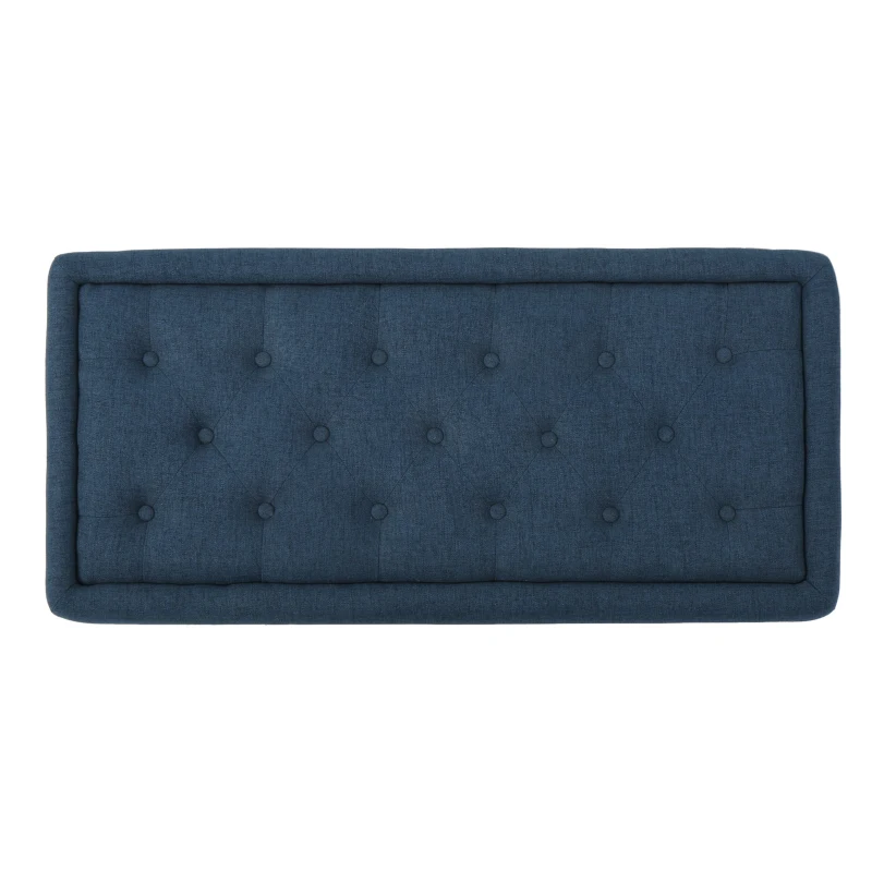 Storage Ottoman with Tufted Top and Dark Wooden Legs, Multi-Functional Suede Upholstery, 40.75" L x 19.25" W x 17.25" H, Navy Blue