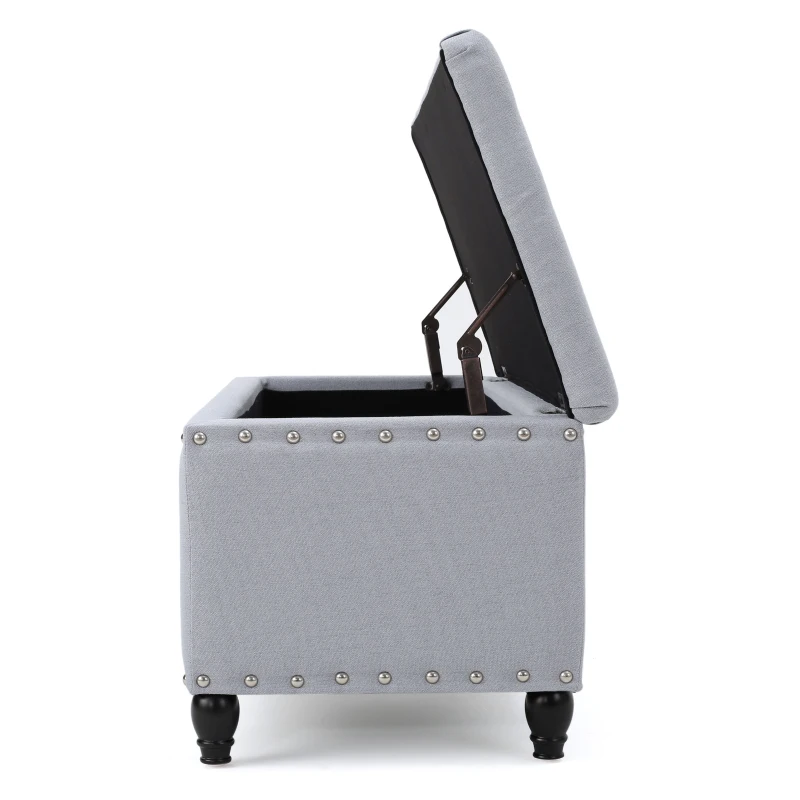 Fabric Storage Ottoman Bench with Solid Wood Construction, Versatile Seating and Storage, 42" L x 18.25" W x 18.25" H, Light Grey