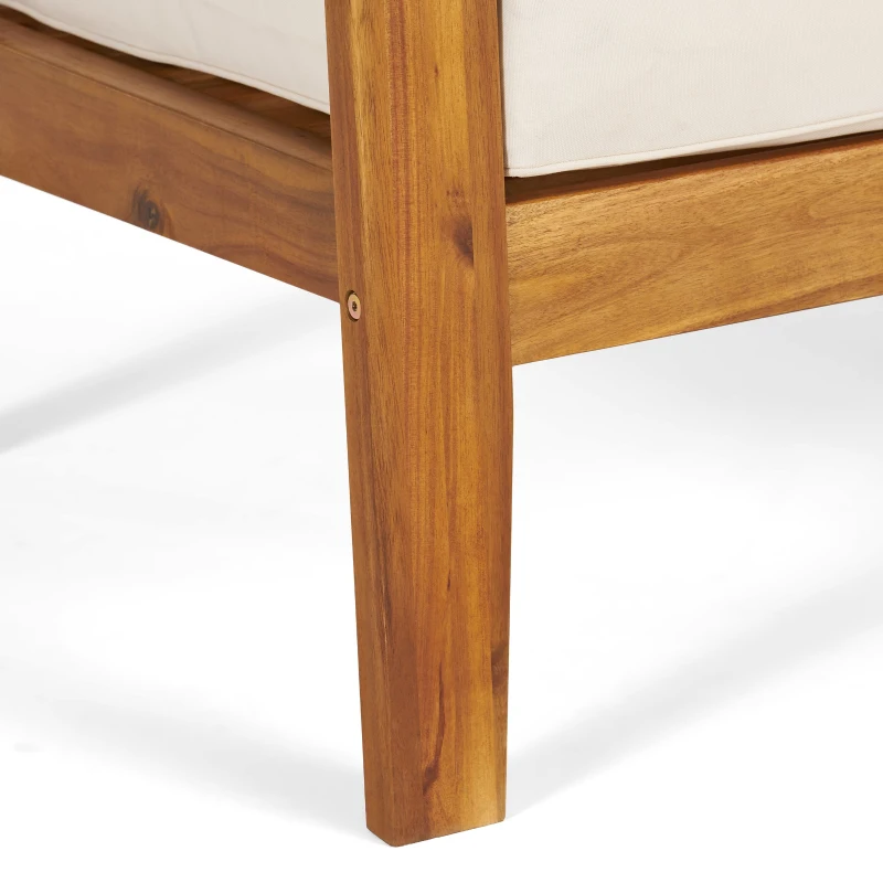 Transitional L-Shaped Patio Furniture Set, Acacia Wood Frame with Water-Resistant Cushions and Slat Panel Design, 27" L x 29.5" W x 26.25" H, Beige