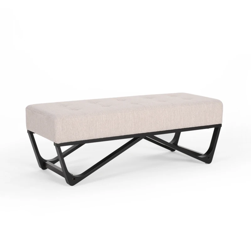 Ottoman with Cushioned Top, Sturdy Frame, and Space-Saving Design, 47.25" L x 17.5" W x 16.5" H, Beige