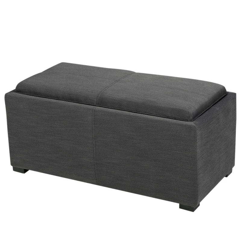 Storage Ottoman Bench with 2 Nested Ottoman Cubes, Wood Construction with Fabric Upholstery, Pre-Assembled, 34.25" L x 16.8" W x 16" H, Gray