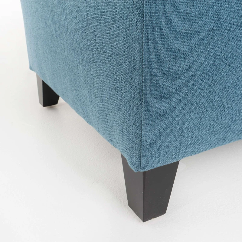 Storage Ottoman with Birch Legs, Hand-Tufted Fabric, 50" L x 20.5" W x 18.25" H, Spot Clean, Blue