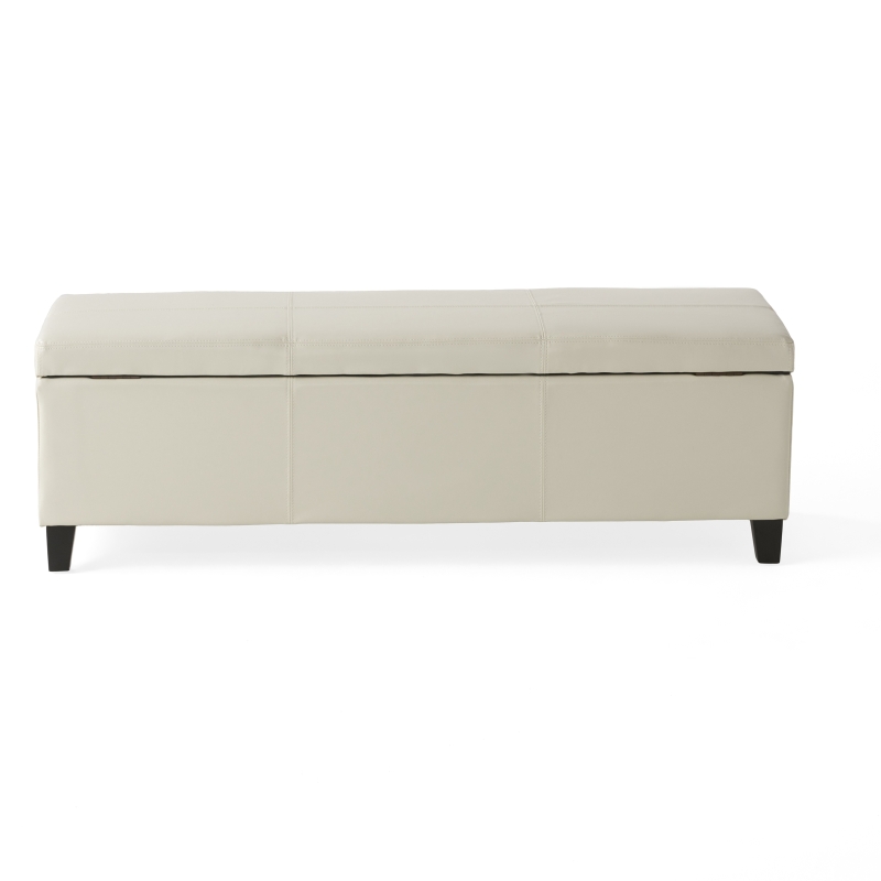 Storage Ottoman with Contemporary Design, Upholstered Seating, Versatile Storage Bench, 51.25" L x 17.5" W x 16.25" H, Ivory