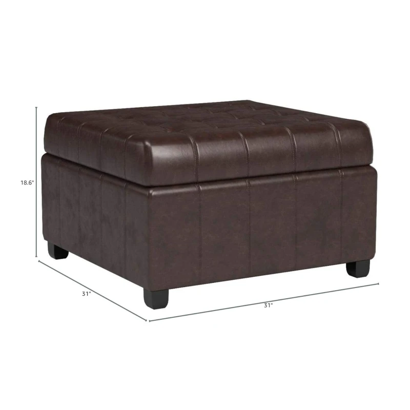 Square Ottoman with Tufted Waffle Stitch, Contemporary Design, Upholstered Storage Space, 31" L x 31" W x 18.6" H, Brown