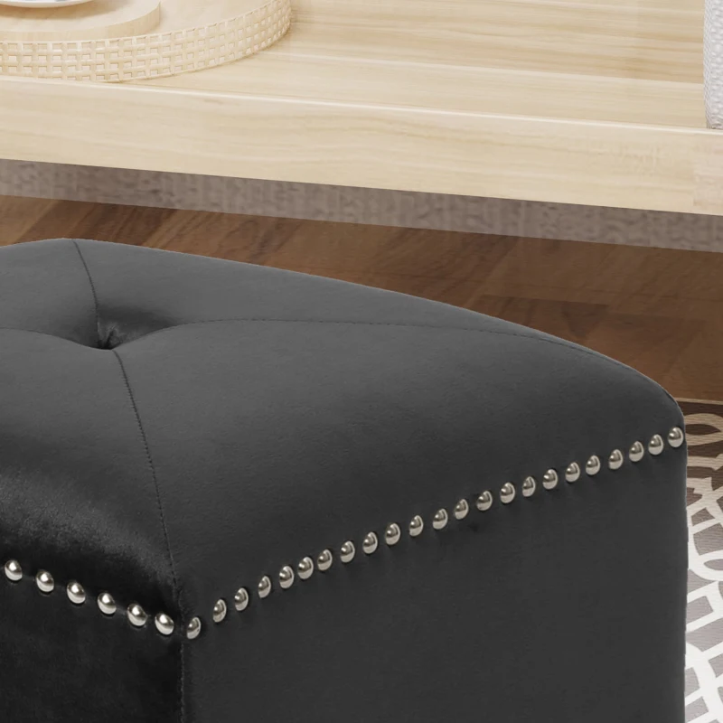 Stylish Ottoman with Cushioned Top, Sturdy Frame, and Space-Saving Design, 16.5" L x 16.5" W x 17" H, Black