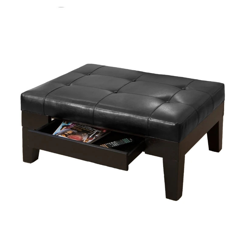 Ottoman with Drawer, Plush Comfort, Versatile Design, Durable Build, Compact and Portable, 40.5" L x 29.5" W x 17.75" H, Black