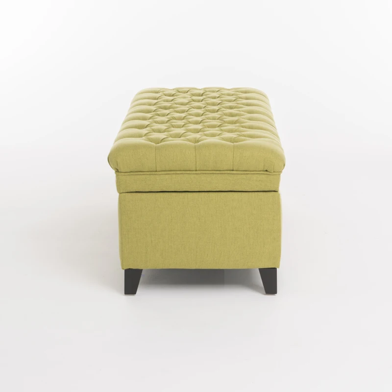 Storage Ottoman with Birch Legs, Hand-Tufted Fabric, 50" L x 20.5" W x 18.25" H, Spot Clean, Green
