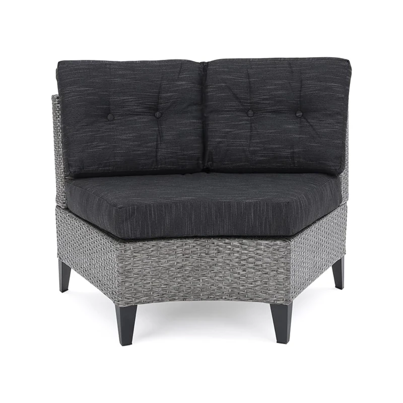 Outdoor 4 Seater Sofa, Modular Half-Circle Design, Polyethylene Rattan, Water-Resistant Cushions, Assembly Required, 105.5" x 35" x 28", Black+Gray