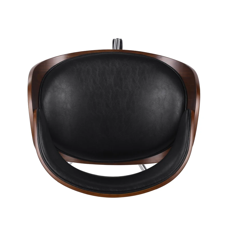 Vinsetto Mid-Century Modern Office Chair, Faux Leather Upholstery, Bentwood Design, Adjustable Height with Swivel, Rolling Casters, 23"x23"x29.25", Black+Dark Walnut