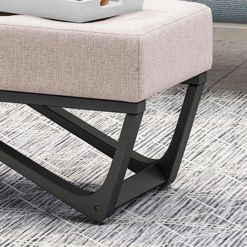 Ottoman with Cushioned Top, Sturdy Frame, and Space-Saving Design, 47.25" L x 17.5" W x 16.5" H, Beige