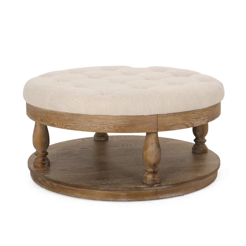 Vinsetto Round Ottoman with Cushioned Top, Sturdy Frame, and Space-Saving Design, 40" L x 40" W x 20" H, Beige