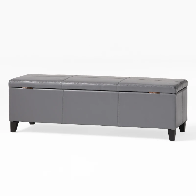 Storage Ottoman with Contemporary Design, Upholstered Seating, Versatile Storage Bench, 51.25" L x 17.5" W x 16.25" H, Gray