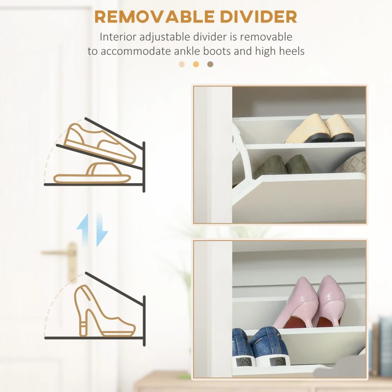 HOMCOM Shoe Storage Cabinet with 2 Flip Drawers and Adjustable Shelves for 6-12 Pairs of Shoes, White