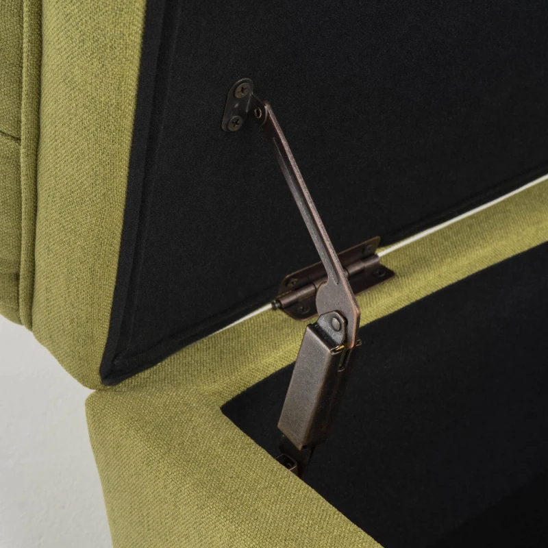 Storage Ottoman with Birch Legs, Hand-Tufted Fabric, 50" L x 20.5" W x 18.25" H, Spot Clean, Green