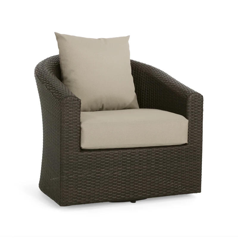 Vinsetto Swivel Club Chair with Hand-Crafted Wicker and Aluminum, Weather-Resistant Polyester Cushions, No Assembly Required, 32.5" L x 31.25" W x 31" H, Brown