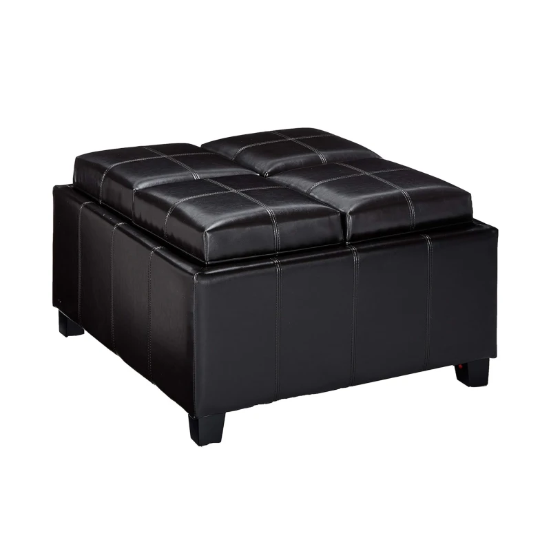 Storage Ottoman with Cushioned Top, Sturdy Frame, and Space-Saving Design, 35" L x 35" W x 19" H, Chocolate