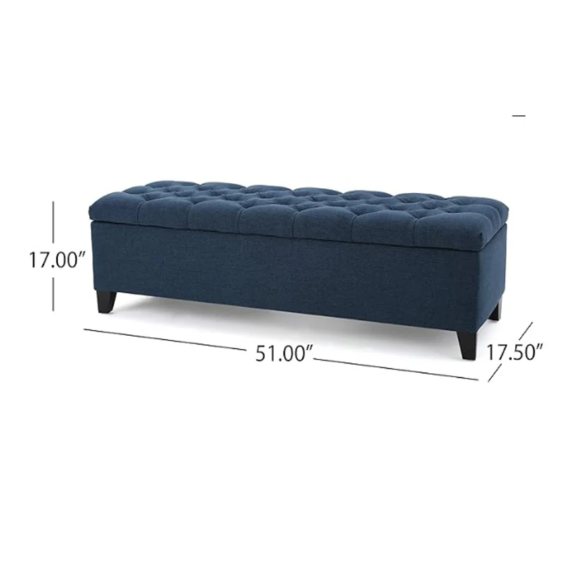 Storage Ottoman with Contemporary Design, Upholstered Seating, Versatile Storage Bench, 51" L x 17.5" W x 17" H, Navy Blue