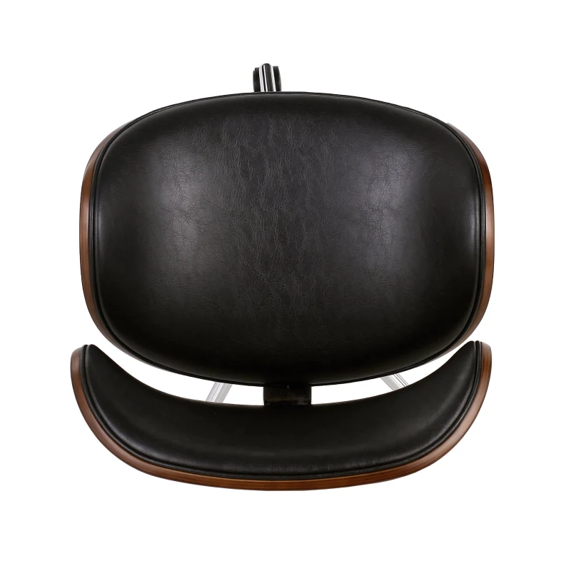 Vinsetto Mid-Century Modern Office Chair, Faux Leather Upholstery, Bentwood Design, Adjustable Height with Swivel, Rolling Casters, 23"x23"x29.25", Black+Dark Walnut