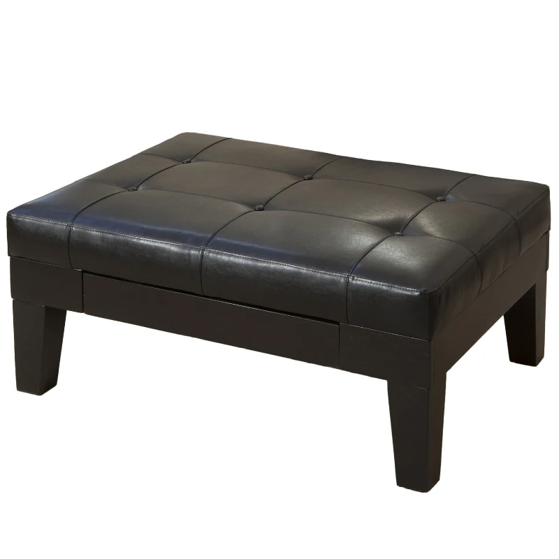 Ottoman with Drawer, Plush Comfort, Versatile Design, Durable Build, Compact and Portable, 40.5" L x 29.5" W x 17.75" H, Black