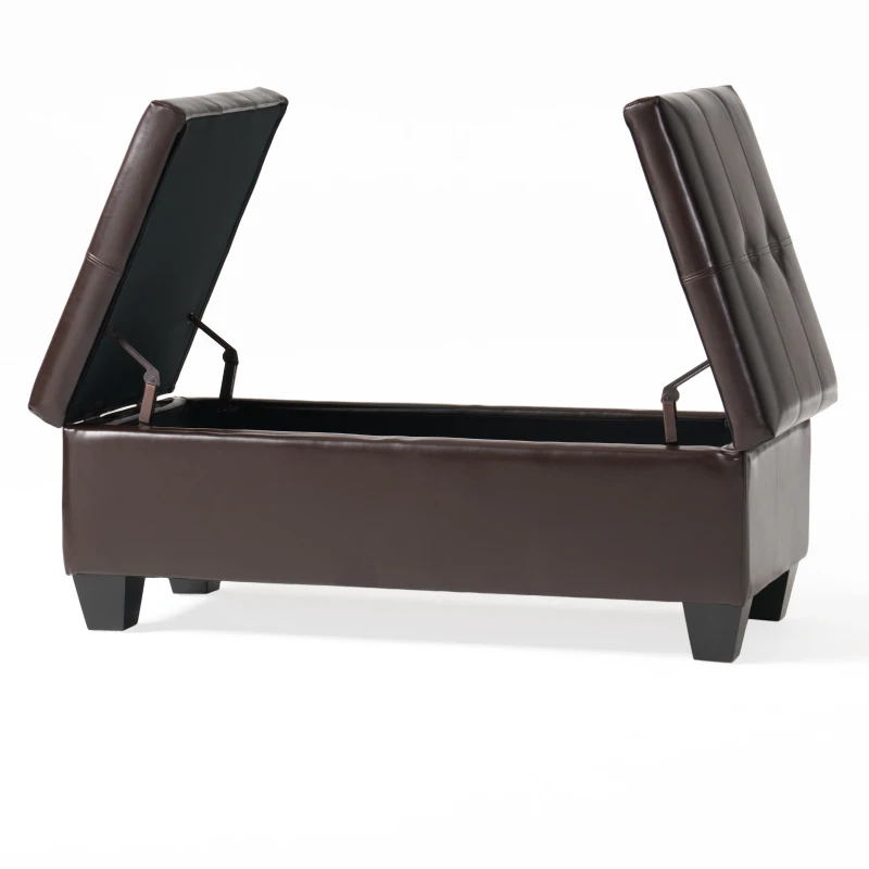 Storage Ottoman with Cushioned Top, Sturdy Frame, and Space-Saving Design, 46.5" L x 20.75" W x 17.25" H, Chocolate
