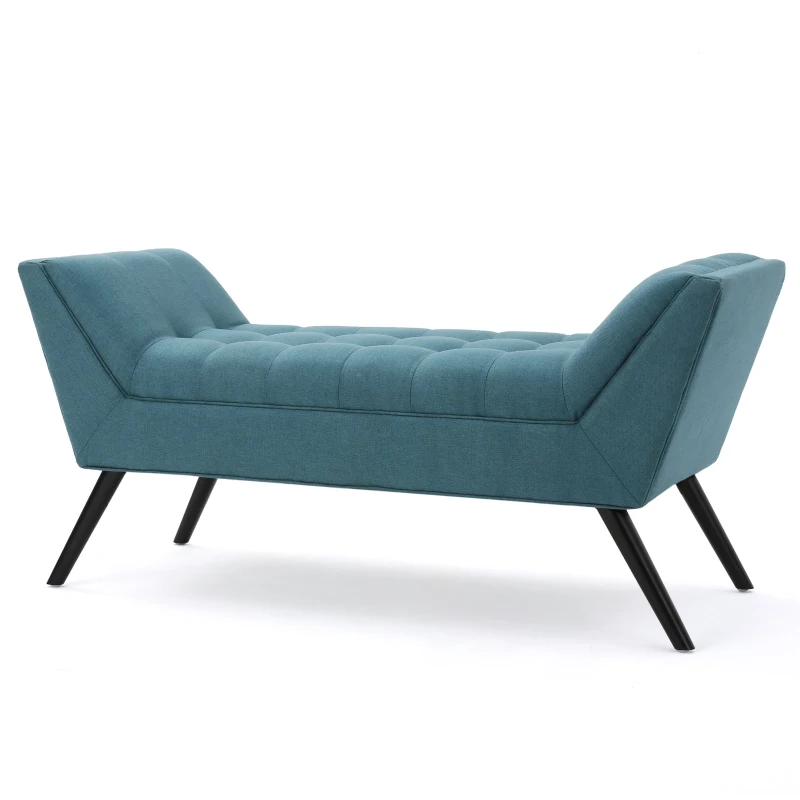 Stylish Bedroom Bench with Padded Seat Cushion, Upturned Wide U Shape, Light Assembly Required, 52" x 19.5" x 23.5", Teal