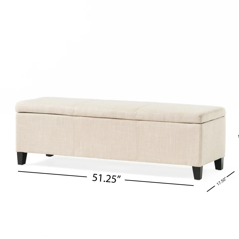 Storage Ottoman with Contemporary Design, Upholstered Seating, Versatile Storage Bench, 51.25" L x 17.5" W x 16.25" H, Light beige