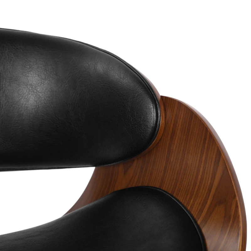 Vinsetto Mid-Century Modern Office Chair, Faux Leather Upholstery, Bentwood Design, Adjustable Height with Swivel, Rolling Casters, 23"x23"x29.25", Black+Dark Walnut