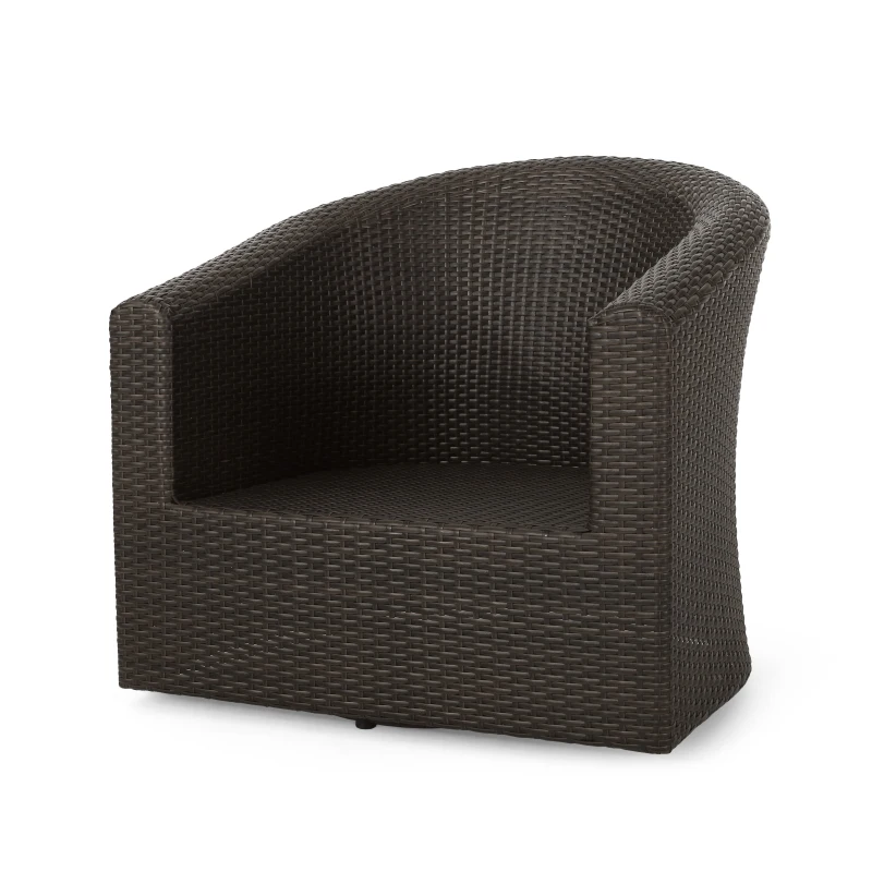 Vinsetto Swivel Club Chair with Hand-Crafted Wicker and Aluminum, Weather-Resistant Polyester Cushions, No Assembly Required, 32.5" L x 31.25" W x 31" H, Brown