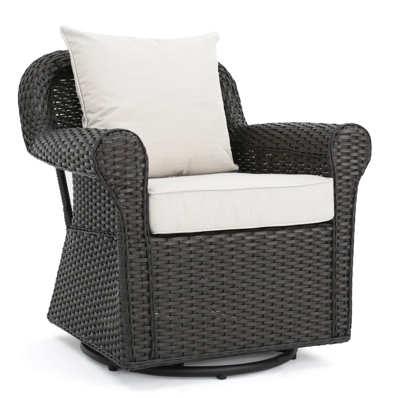 Outdoor Patio Chair with Water-Resistant Cushions, Swivel Rocker, Wicker Construction, 32.25"x30.5"x33.25", Brown+Beige