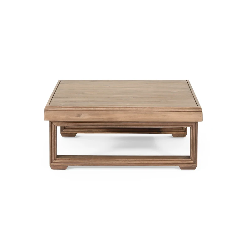 Rustic Acacia Wood Coffee Table with Slat Design and Sled Legs, Outdoor Patio Furniture, 27.5" L x 27.5" W x 11.5" H Brown