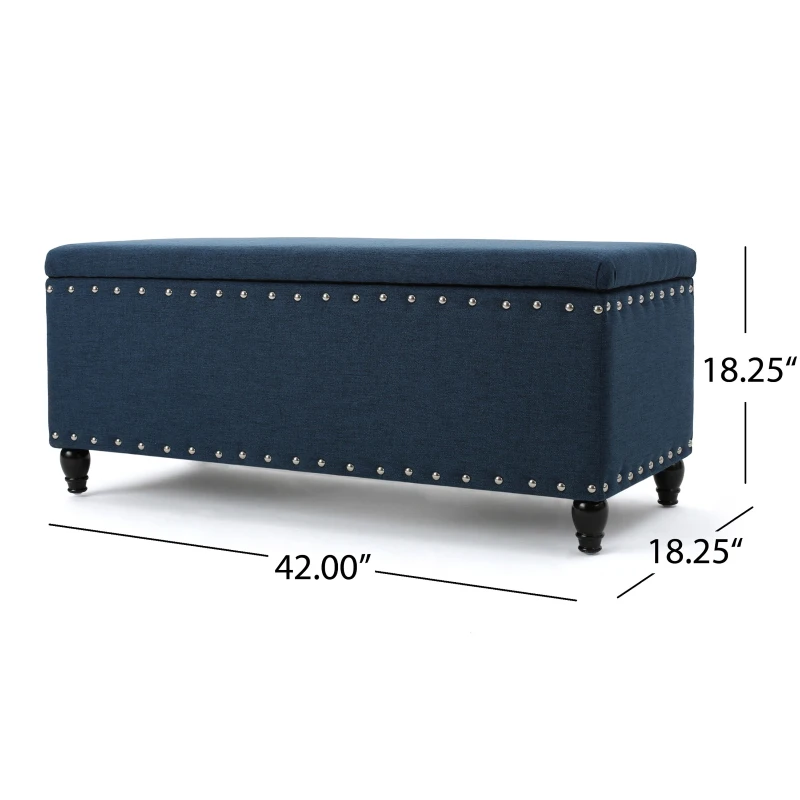 Fabric Storage Ottoman Bench with Solid Wood Construction, Versatile Seating and Storage, 42" L x 18.25" W x 18.25" H, Navy Blue